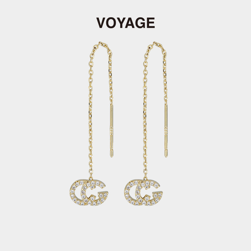 金色锆石字母耳钉耳线小众设计