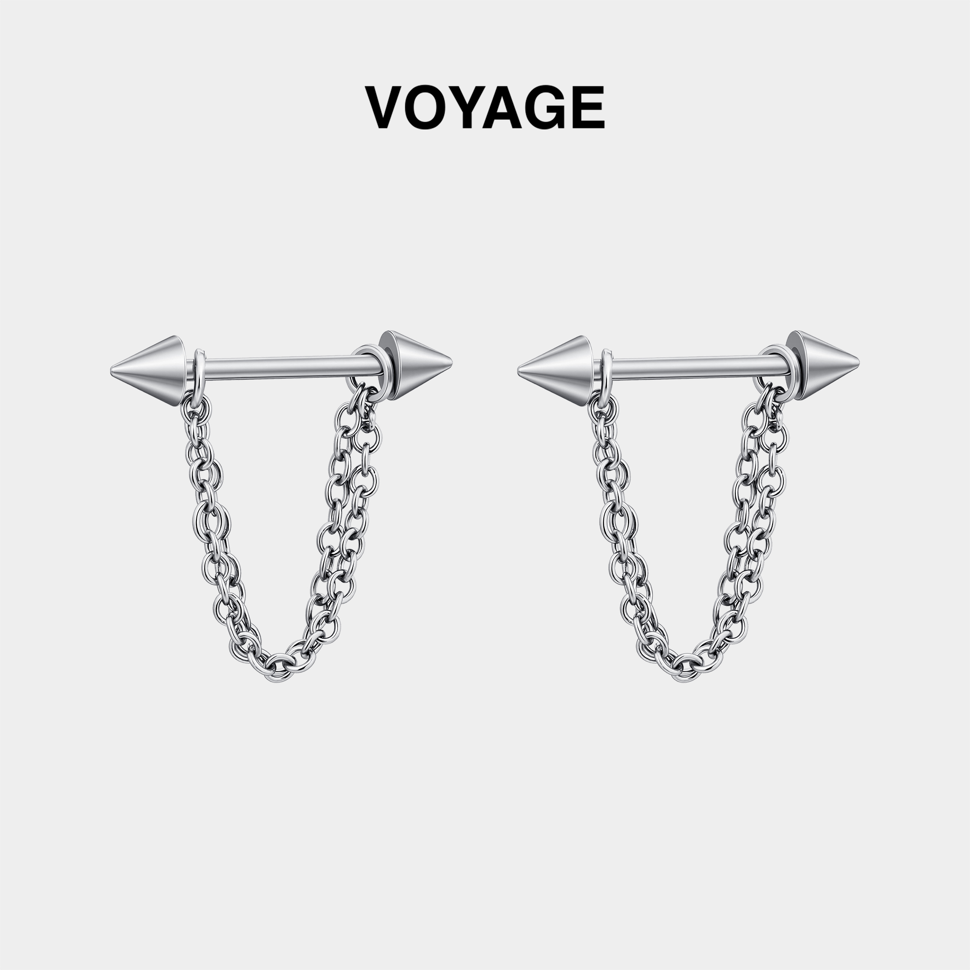 钛钢圆锥链条耳钉女耳骨钉男耳饰