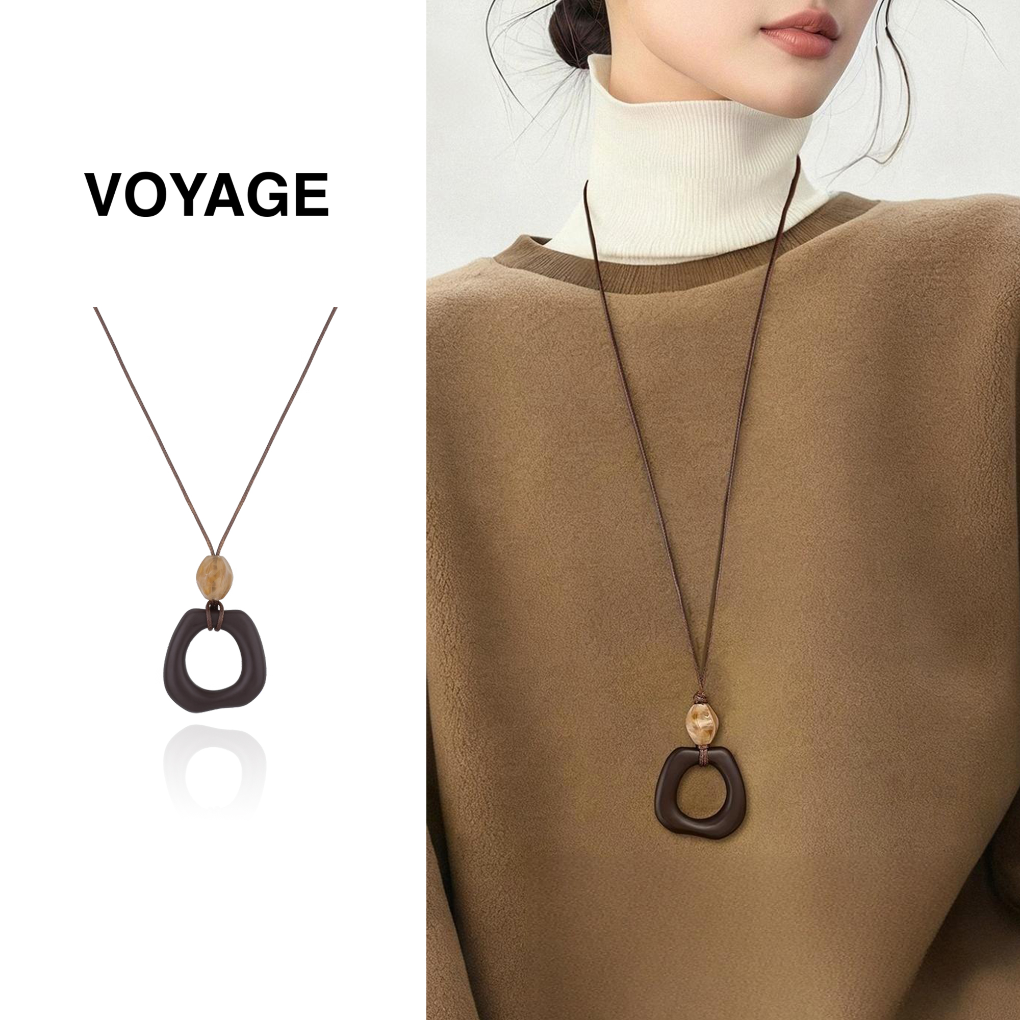 不规则圆环镂空长款项链女毛衣链