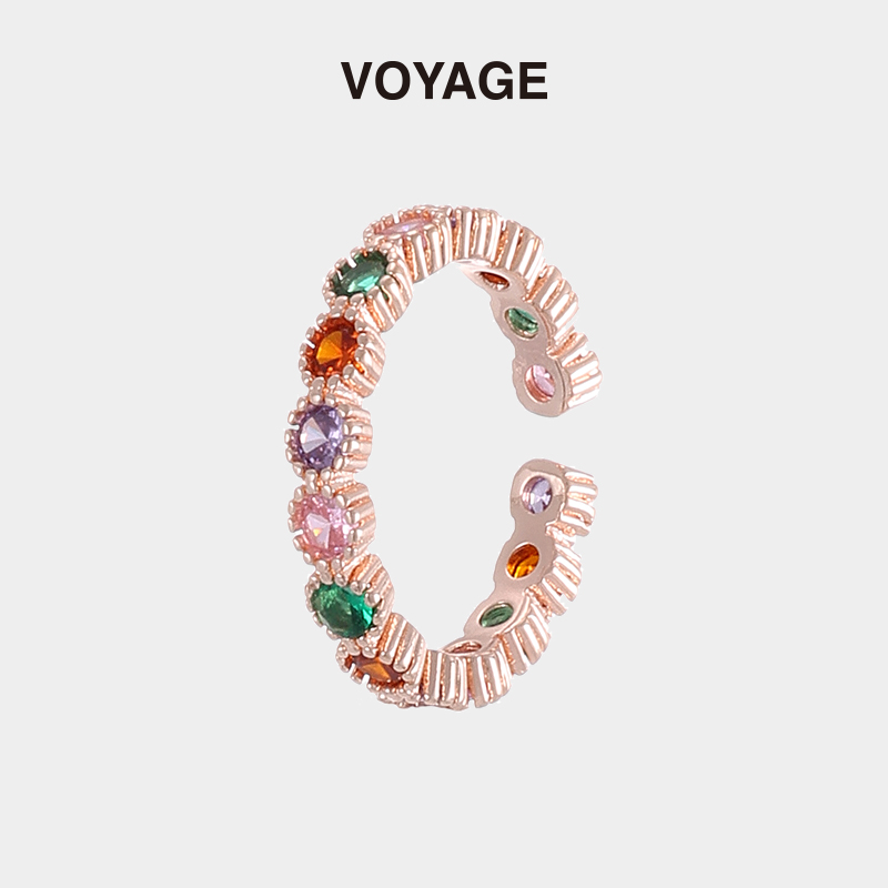 小众甜酷风碧玺彩虹开口戒指女