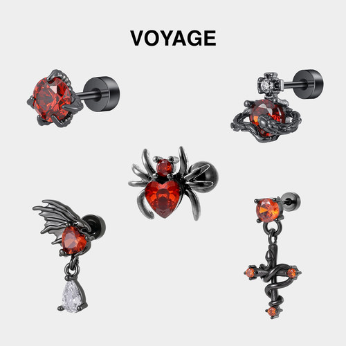 黑红蜘蛛钛合金耳钉女耳骨钉耳饰