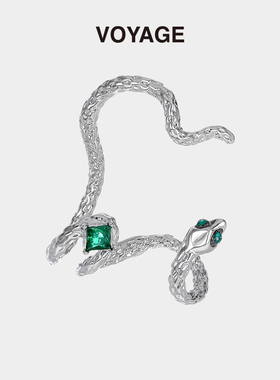 绿色宝石蛇形耳夹女无耳洞新款高级感耳骨夹耳挂轻奢小众耳环耳饰