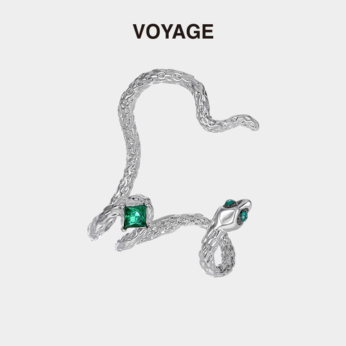 蛇院女孩绿色宝石蛇形耳夹