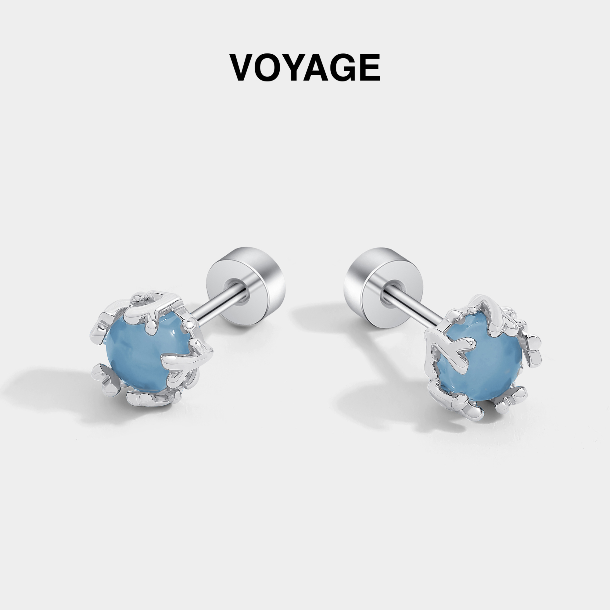 碎冰蓝钛钢耳钉女款耳骨钉耳蜗钉