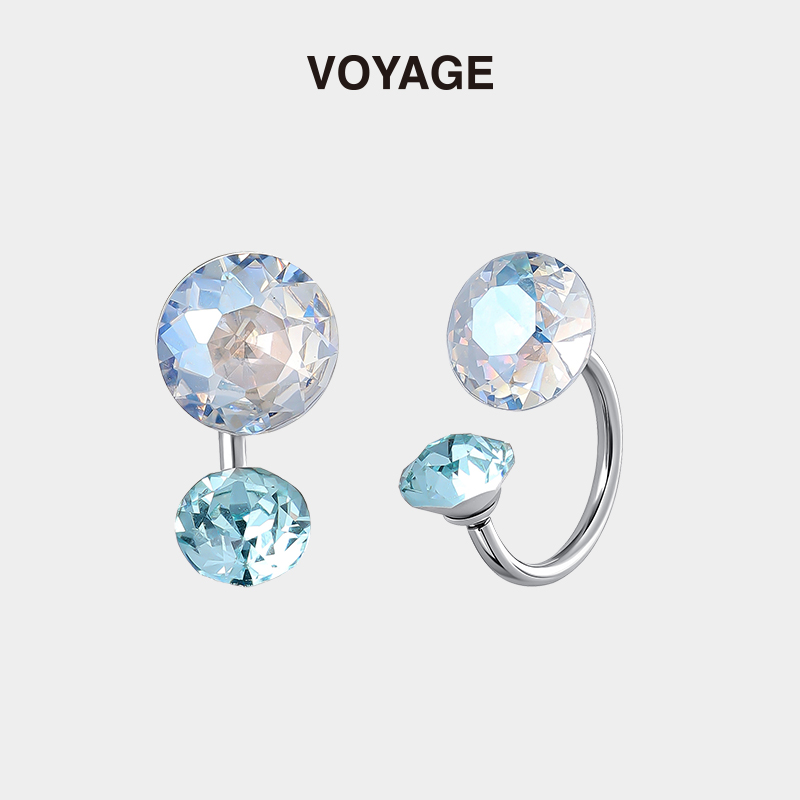 蓝色内螺旋马蹄环耳钉钛合金耳饰