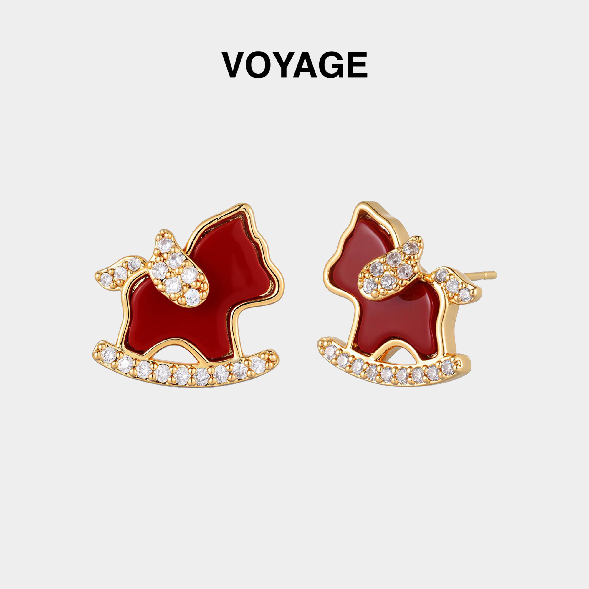 红色小马耳钉女款新年本命年金边锆石耳骨钉生肖马耳蜗钉耳环耳饰,饰品/流行首饰/时尚饰品新,耳钉,淘宝优惠券,粉丝福利购,淘宝优惠卷