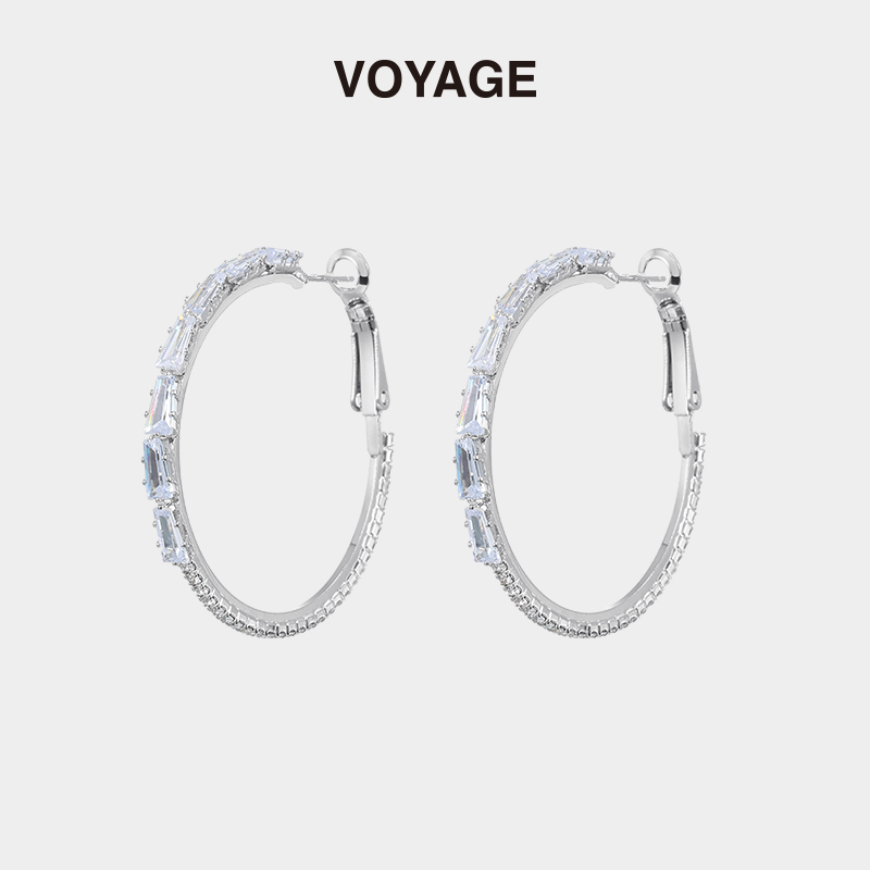 VOYAGE925银针轻奢锆石圈圈耳环