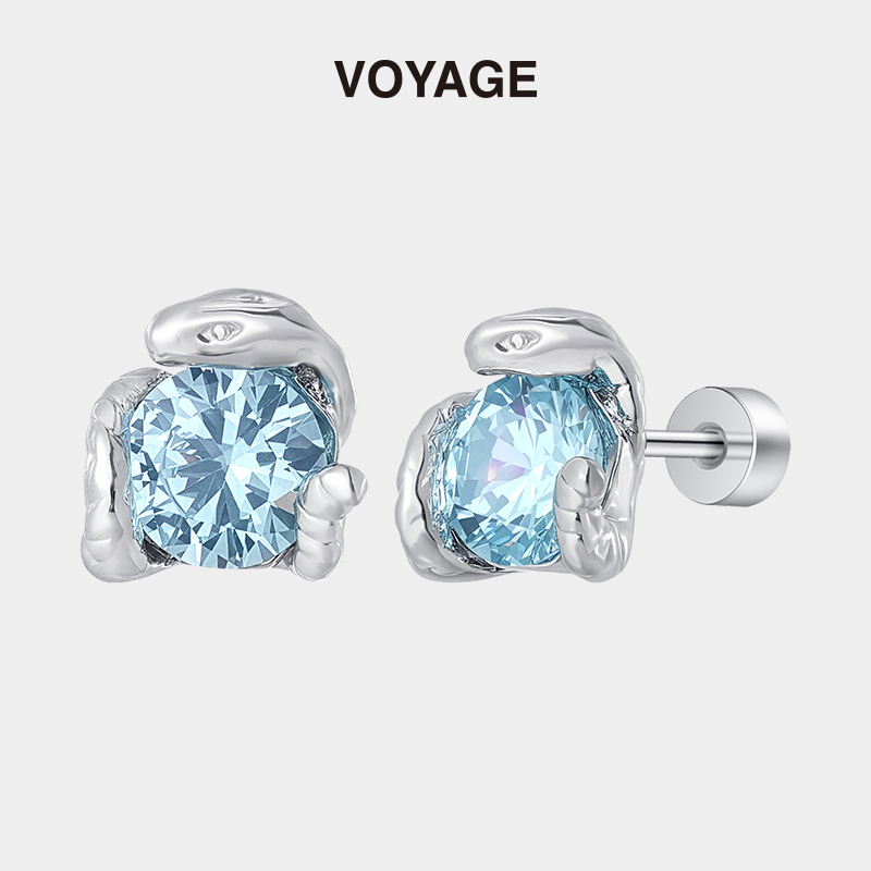 钛合金蓝色蛇形耳钉养耳洞耳骨钉