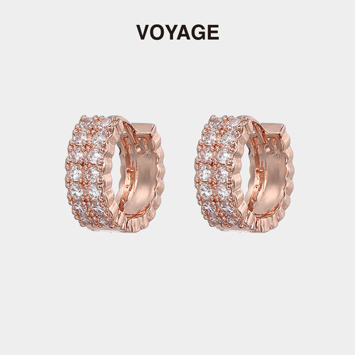 VOYAGE玫瑰金带钻锆石耳环设计感