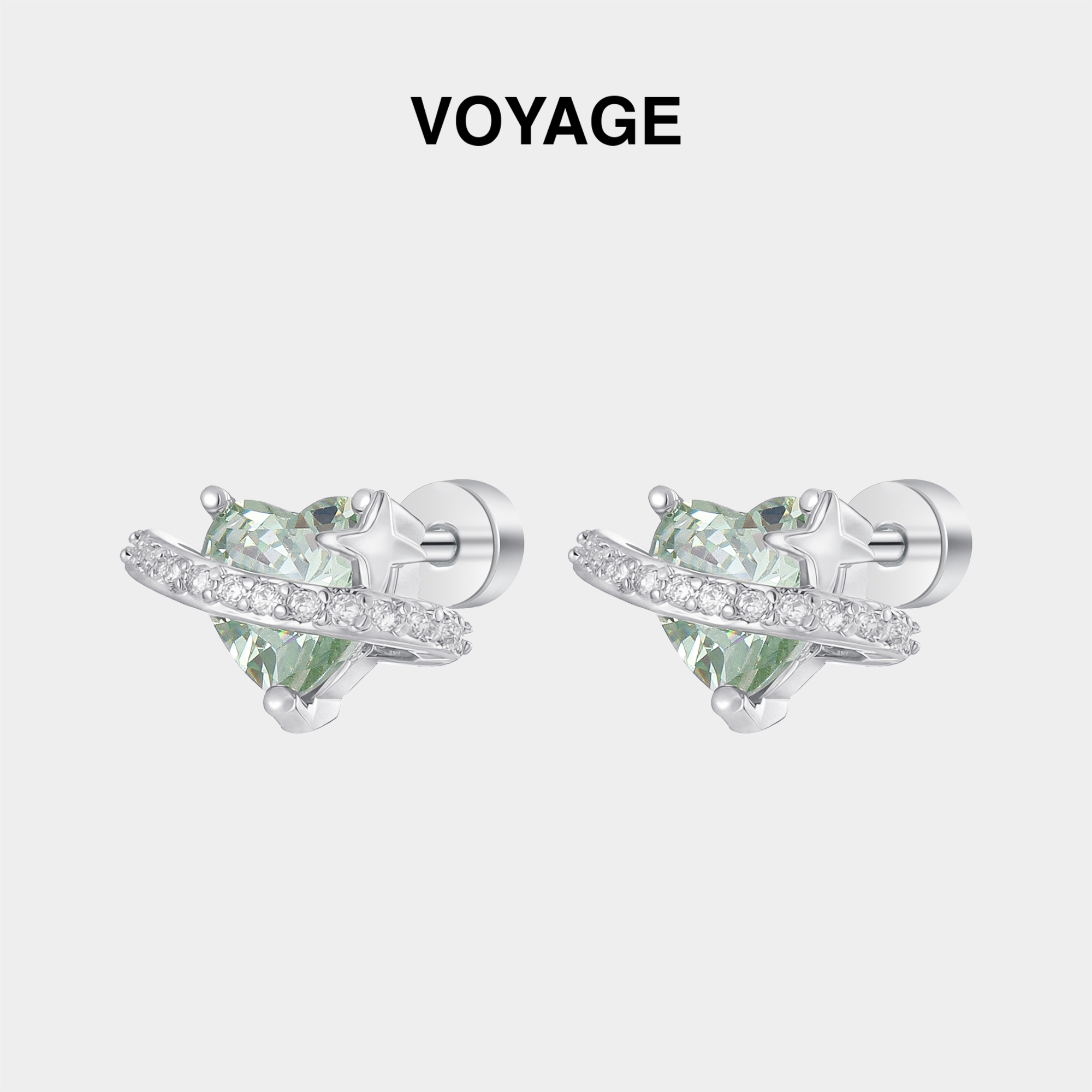 浅绿色土星爱心钛合金耳钉女耳环