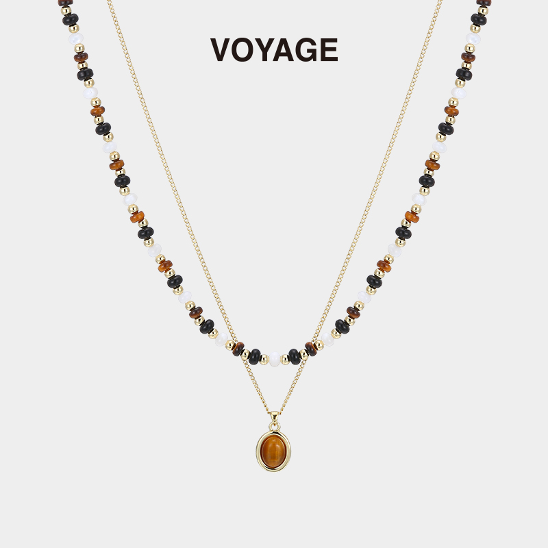 美拉德虎眼石串珠项链叠戴毛衣链