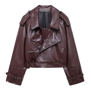 秋冬街头短款 pu皮衣外套女2024秋时髦精复古机车风皮夹克风衣上衣
