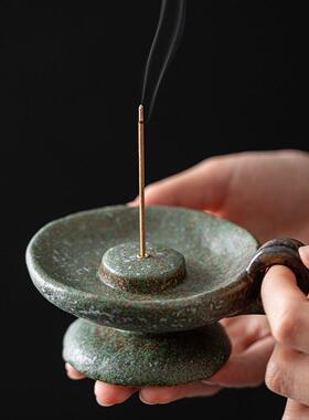 插香固定器青铜釉烛台复古手工陶瓷仿古线香插香薰炉香炉禅意香托