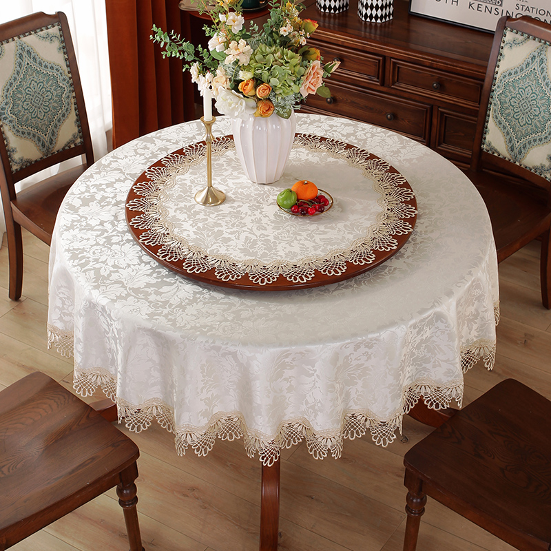 高级感轻奢华欧式布艺圆桌布餐桌布转盘花边椭圆形圆形茶几布台布