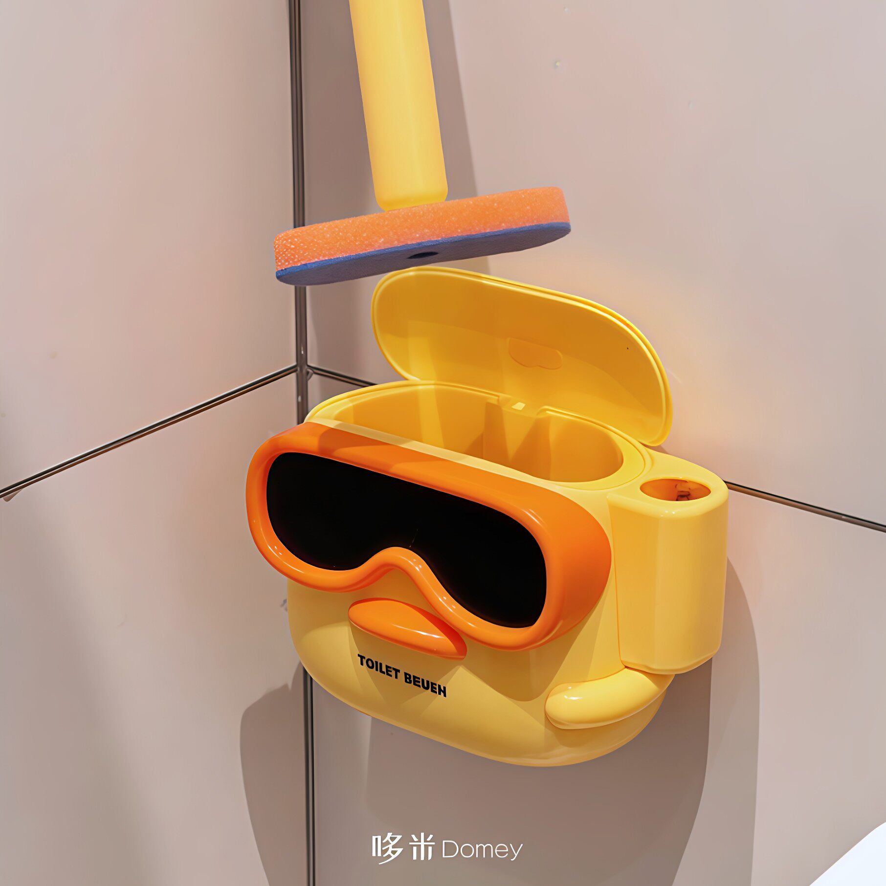 潜水鸭一次性马桶刷家用无死角加长手柄自动开合壁挂式海绵清洁刷