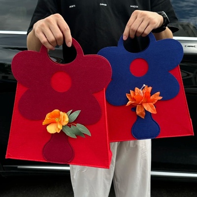 结婚伴手礼手提袋毛毡喜糖盒子