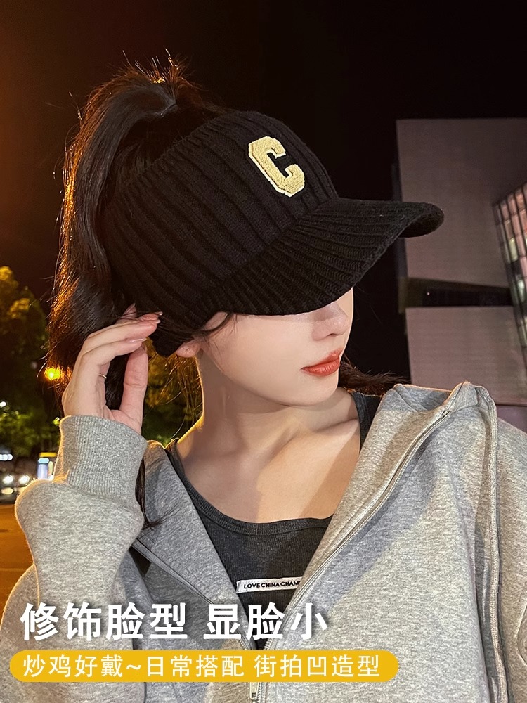 加厚扎马尾显脸小街头跑步鸭舌帽