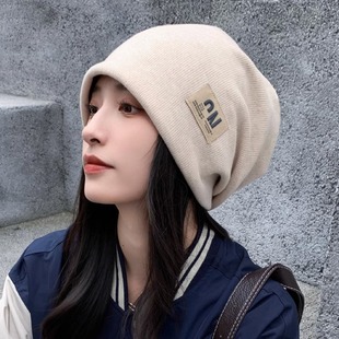 针织堆堆帽女加厚保暖包头毛线帽秋冬季 大头围百搭月子帽护耳防风