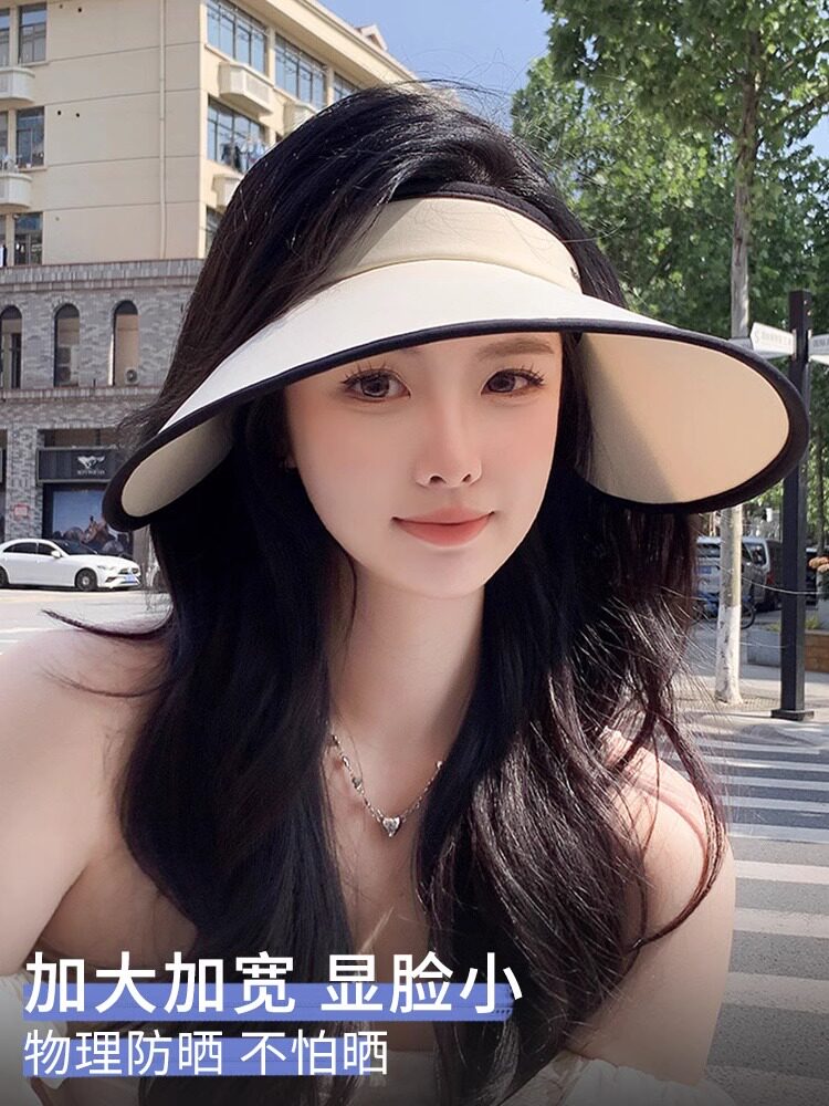 2023新款冰丝遮阳帽女防晒遮脸大檐夏季防紫外线无顶可折叠太阳帽