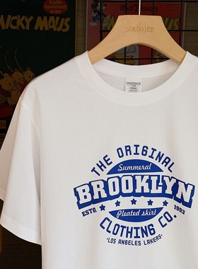 正肩纯棉短袖t恤女夏季薄款圆领内搭宽松白色上衣英文字母-YAM007