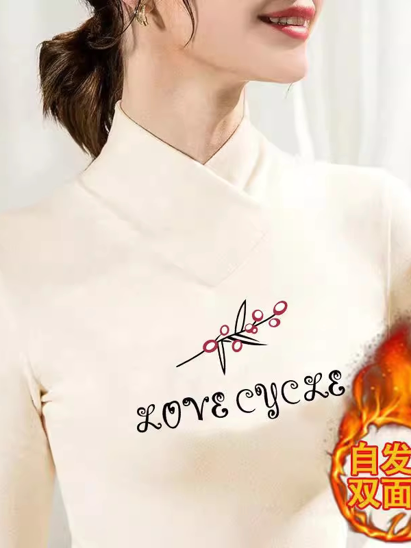 양면 독일 벨벳 가을 겨울 서양식 바닥 셔츠 슬리밍 배꼽 덮음 대형 긴팔 프린트 티셔츠 여성용 두꺼운 따뜻한 셔츠