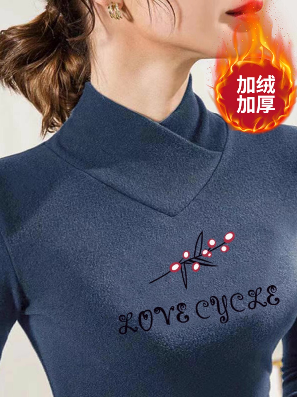 양면 독일 벨벳 가을 겨울 서양식 바닥 셔츠 슬리밍 배꼽 덮음 대형 긴팔 프린트 티셔츠 여성용 두꺼운 따뜻한 셔츠