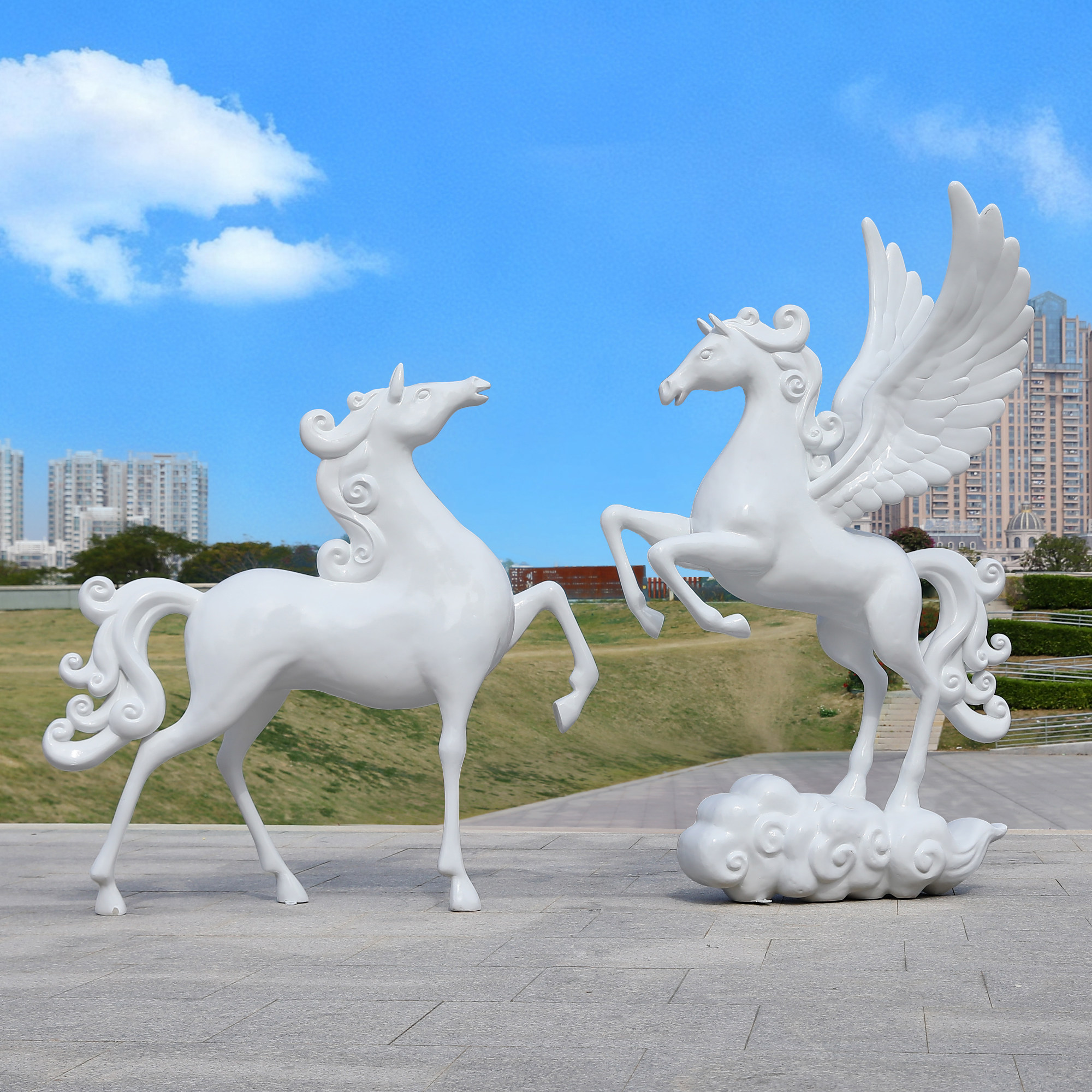 2026生肖马卡通玻璃钢雕塑户外商场小区飞马摆件动物美陈装饰品,家居饰品,装饰摆件,淘宝优惠券,粉丝福利购,淘宝优惠卷