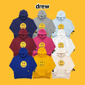 现货drew比伯同款 笑脸印花连帽卫衣纯棉休闲宽松帽衫 男女情侣潮