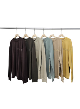 现货SS23 FOG Essentials硅胶字母圆领长袖t恤宽松纯棉打底衫男女