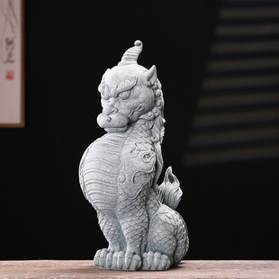 中式国潮青砂石龙生九子嘲风摆件创意客厅假山鱼缸水族造景装饰品