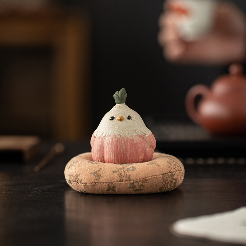 宜兴原矿紫砂蒜头小鸟摆件