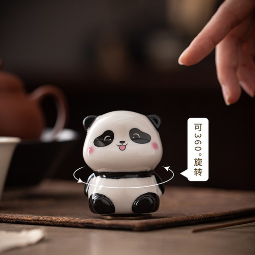 可爱熊猫陶瓷摆件360°旋转