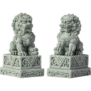中式国潮青砂文创石狮子公母一对招财茶宠摆件门狮子阳台鱼缸造景