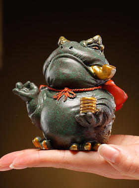 国风青砂石金蟾摆件掐指一算动物创意客厅办公室桌面鱼缸景观装饰