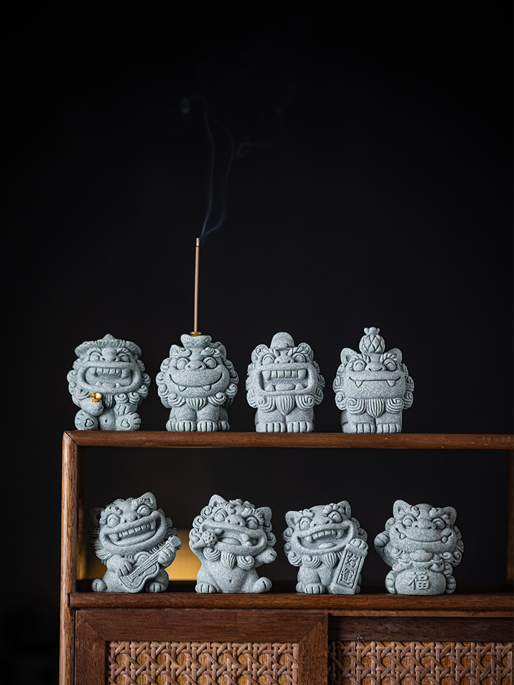 中国风创意可爱时尚风格狮子蓝色砂岩饰品家居客厅办公室桌面茶宠
