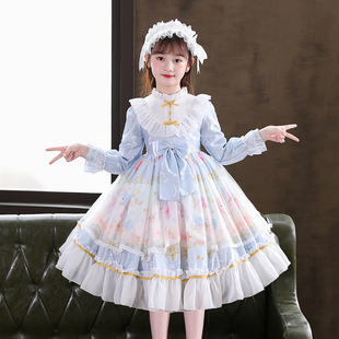 正版 洛丽塔女童公主裙加绒儿童洋气甜美生日裙子女大童2025新款