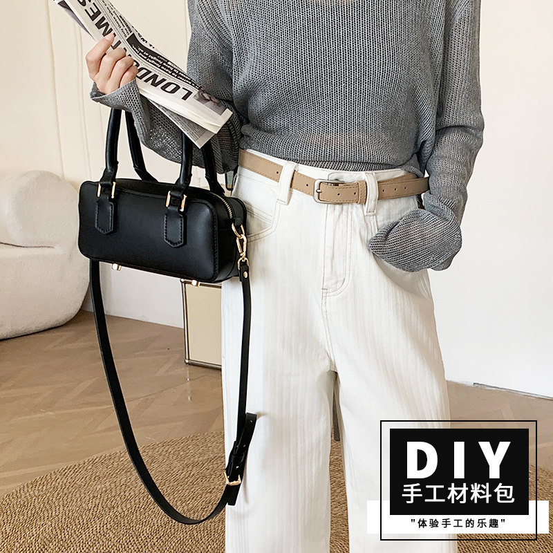 DIY手工包包复古保龄球包包真皮女士手提包斜挎包小方包波士顿包