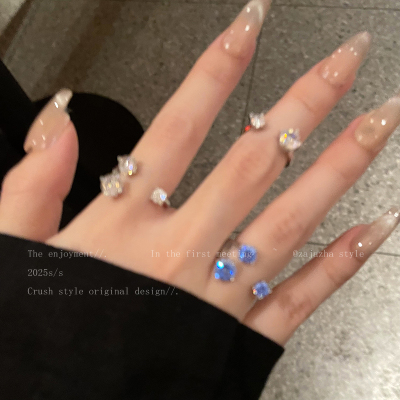 指尖星光~爆闪双头锆石戒指女小众设计轻奢关节戒高级感叠戴指环