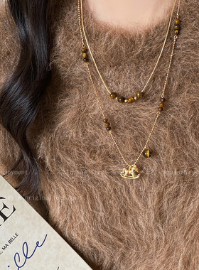 复古小马虎眼石项链女款