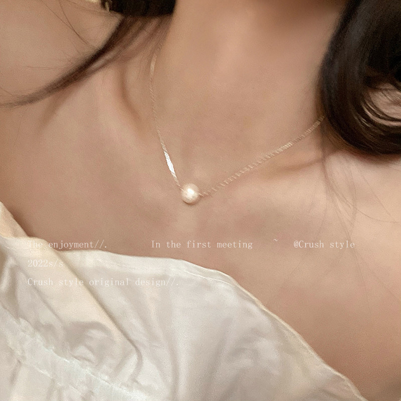 单颗淡水珍珠素链项链女生轻奢高级设计感小众配饰夏天气质锁骨链图片
