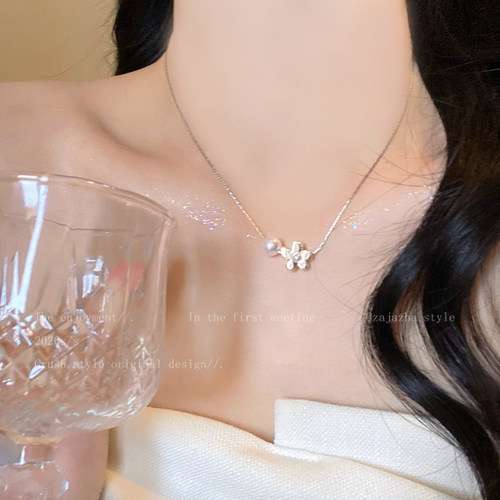 简约花朵珍珠项链女款ins风
