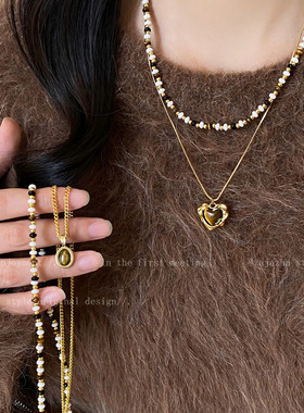美拉德虎眼石爱心项链女款秋冬