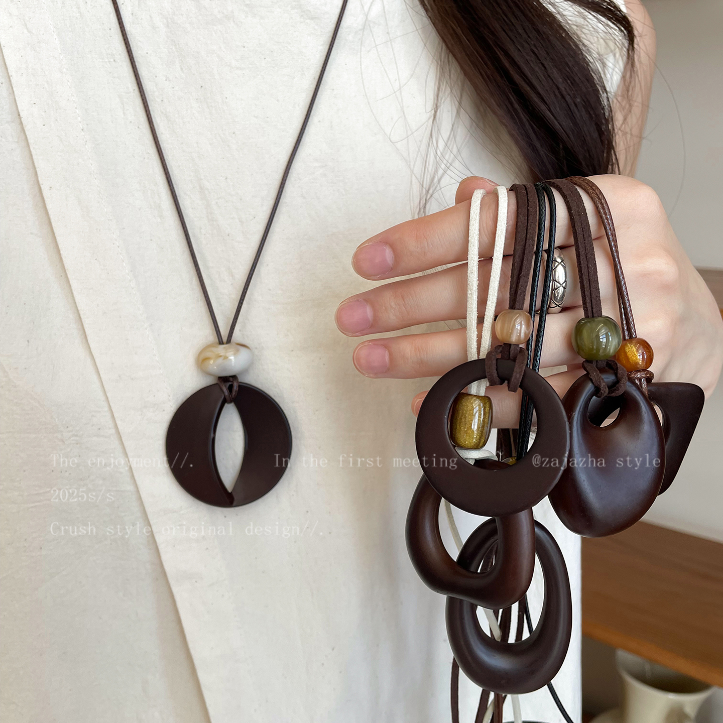 新中式不规则木质圆形项链