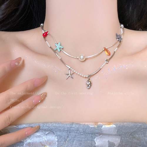 海岛浅夏~多巴胺彩色海星吊坠项链女小众设计锁骨链海边度假配饰