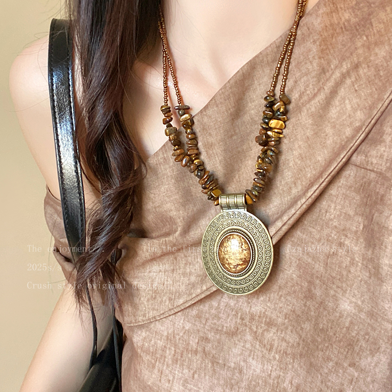 异域风情~复古做旧十字架项链女款小众独特设计波西米亚串珠配饰
