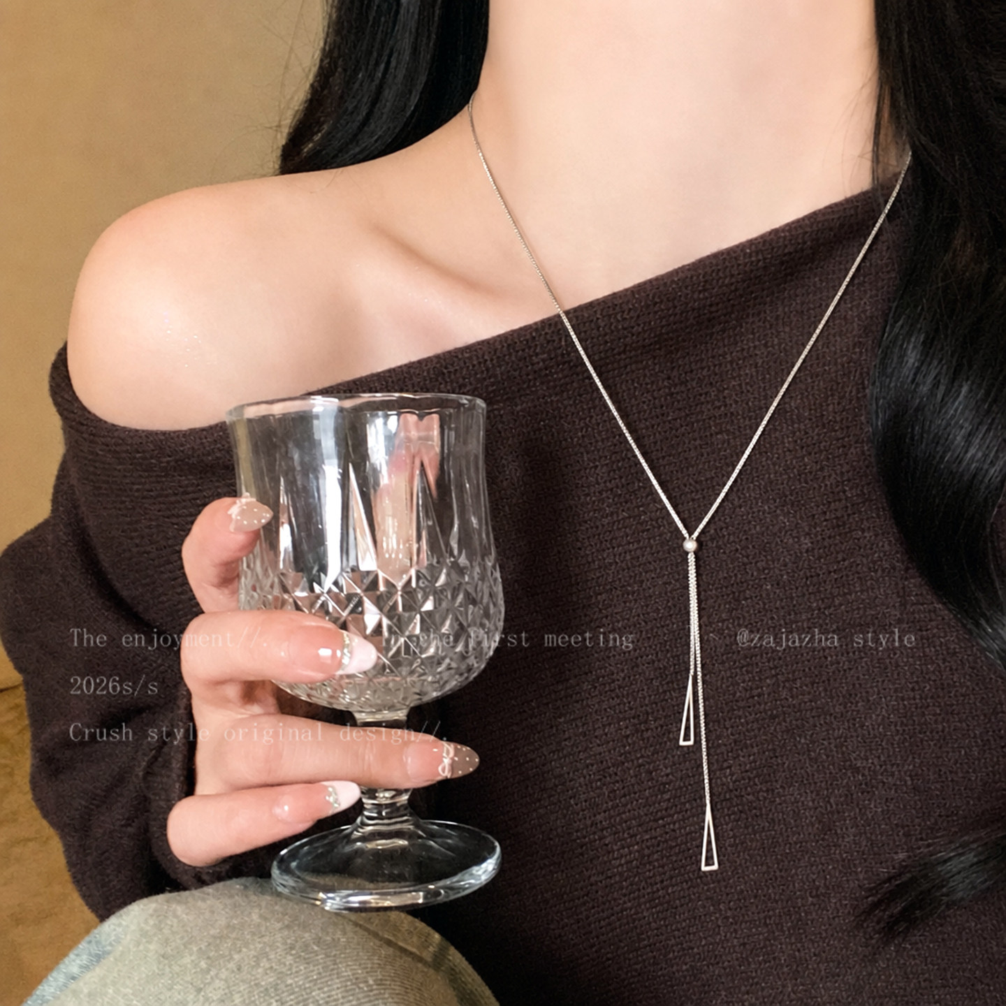 银色简约可抽拉毛衣链女秋冬2026新款今年流行爆款项链百搭配饰品