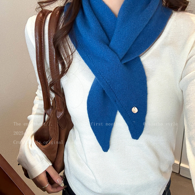 蓝色软糯丝巾女秋冬高级感百搭