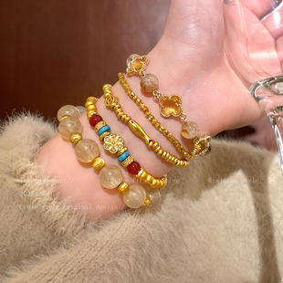 新中式复古沙金手串女款2026新款高级感叠戴手链小众轻奢精致手饰