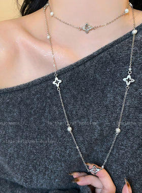 秋冬珍珠爱心毛衣链女轻奢