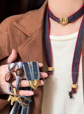 金色小马爱心吊坠丝巾项链女